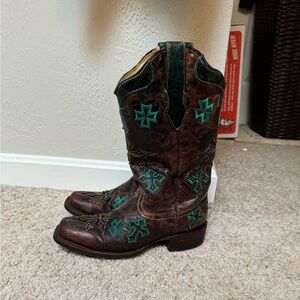 Whiskey turquoise 3 Cross Square toe boots!